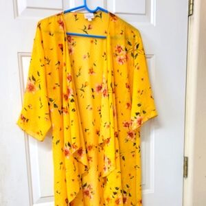 Lularoe Shirley Small S Waterfall Kimono 3/4 Sleeve Duster Sheer Floral  Dot